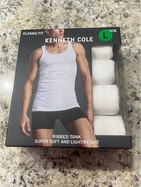 Kenneth Cole New York Classic Fit Ribbed Tank 4 Pack Large White